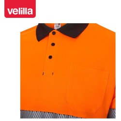 305535 Long sleeve two-tone recycled polyester polo shirt with segmented tape